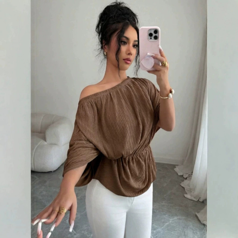 Zara Off Shoulder Design Solid Color Casual Top - Picture 3 of 6